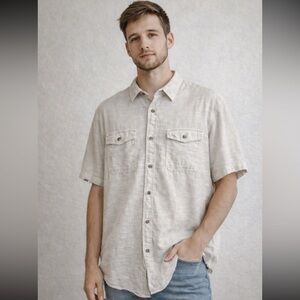 Woolrich‎ Cotton Shirt Men's XL Beige Tan Neutral Button Up Casual Street Wear